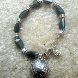 Brighton Silver Tone, Stone & Heart Bracelet